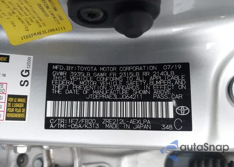 2020 Toyota Corolla Le из США, поврежденный, VIN JTDEPRAE3LJ064211